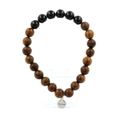 Schorl Tourmaline from Brazil + wood Bracelet 8 mm Beads.