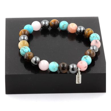 Tiger's Eye + Hematite + Pink Opal + Turquoise Bracelet 8 mm Beads.