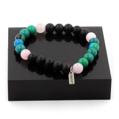 Rose Quartz + Chrysocolla + Matte Black Onyx Bracelet 8 mm Beads.