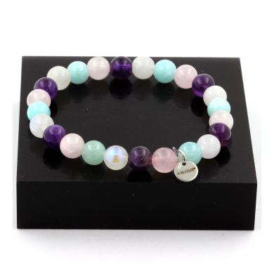 Moonstone + Angelite + Amethyst + Rose Quartz Bracelet 8 mm Beads.