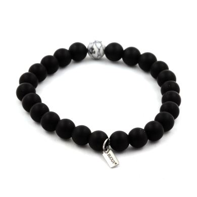 Matte Black Onyx + Howlite Bracelet 8 mm Beads.