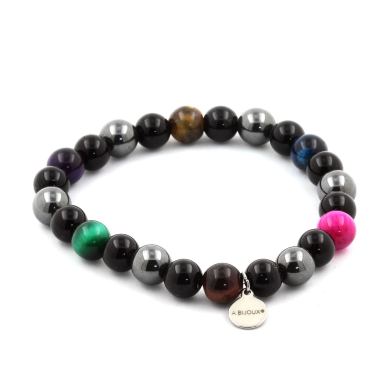 Multicolor Tiger's Eye + Hematite + Black Agate Bracelet 8 mm Beads.