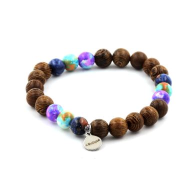 Blue Jasper + Blue Purple Jasper + Blue Orange Jasper + Wood Bracelet 8 mm Beads.