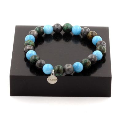 Blue Chalcedony + Labradorite + African Turquoise Bracelet 8 mm Beads.