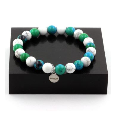 Howlite + Chrysocolla Bracelet 8 mm Beads.