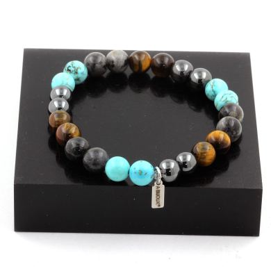 Labradorite + Tiger's Eye + Turquoise + Hematite Bracelet 8 mm Beads.