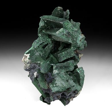 Malachite after Azurite with Tennantite, Quartz