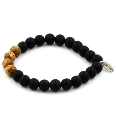 Matte Black Onyx + Landscape Jasper Bracelet 8 mm.