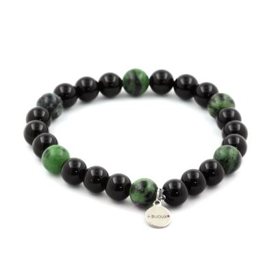 Black Agate + Australian Epidote Bracelet 8 mm Beads.