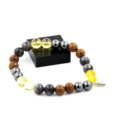 Hematite + Labradorite + Citrine + wood Bracelet 8 mm.