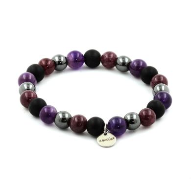 Amethyst + Hematite + Lepidolite + Matte Black Onyx Bracelet 8 mm Beads.