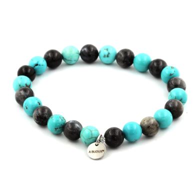 Labradorite + Turquoise Bracelet 8 mm Beads.