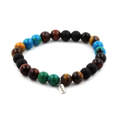 Red Tiger's Eye + Chrysocolla + Matte Black Onyx + Tiger's Eye Bracelet 8 mm Beads.