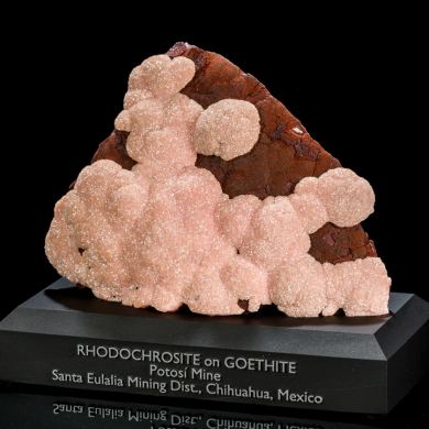 Rhodochrosite on Goethite from Mexico