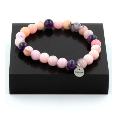 Pink Opal + Amethyst Bracelet 8 mm Beads.