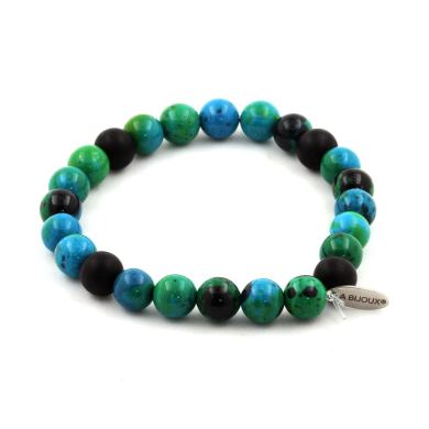 Chrysocolla + Matte Black Onyx Bracelet 8 mm.