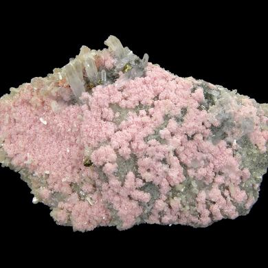 Rhodochrosite with Stilbite(!), Chalcopyrite and Quartz