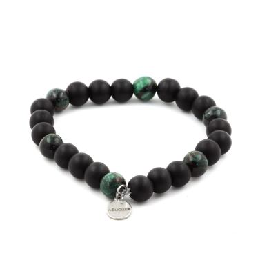 Matt black Onyx + Emerald from Zambia Bracelet 8 mm Beads.