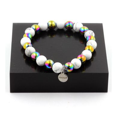 Howlite + Multicolor Hematite Bracelet 8 mm Beads.