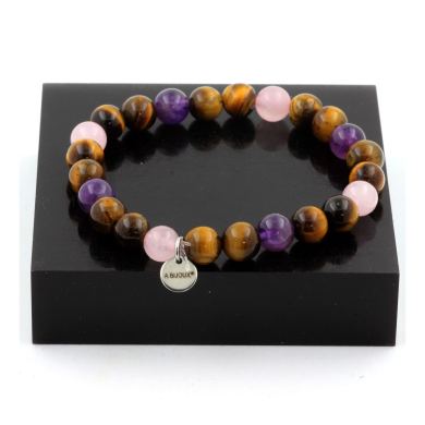 Rose Quartz + Amethyst + Tiger's Eye Bracelet 8 mm Beads.