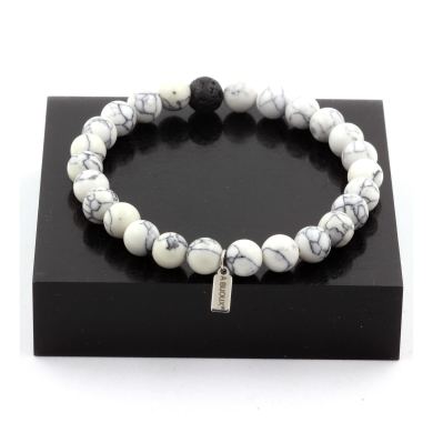 Howlite + Lava Bracelet 8 mm Beads.