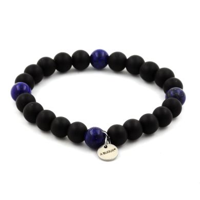 Lapis Lazuli + Matte Black Onyx Bracelet 8 mm Beads.