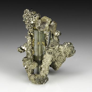 Fluorapatite with Pyrite, Fluorite