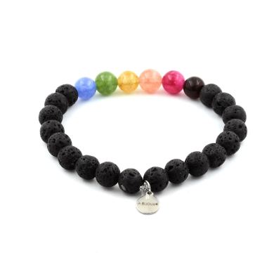 Multicolor Tourmaline + Lava Bracelet 8 mm Beads.