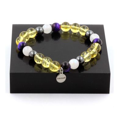 Purple Tiger's Eye + Citrine + Moonstone + Hematite Bracelet 8 mm Beads.