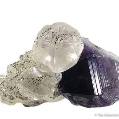 Calcite (Twinned) on Amethyst With Pyrite