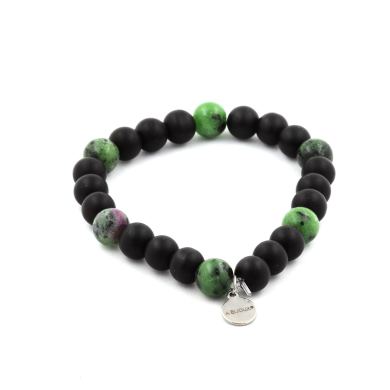 Matte Black Onyx + Epidote from Australia Bracelet 8 mm Beads.