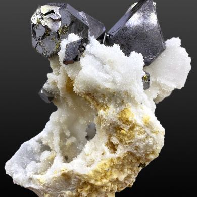 Galena, quartz, chalcopyrite