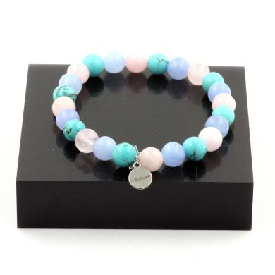 Rose Quartz + Aquamarine + Turquoise Bracelet 8 mm Beads.