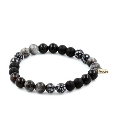 Labradorite + Agate + Snowflake Obsidian + Matte Black Onyx Bracelet 8 mm.