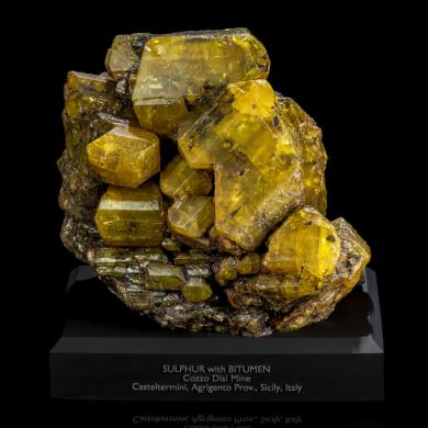 Large Sulfur Crystals on Aragonite from Cozzodisi Mine in Italy