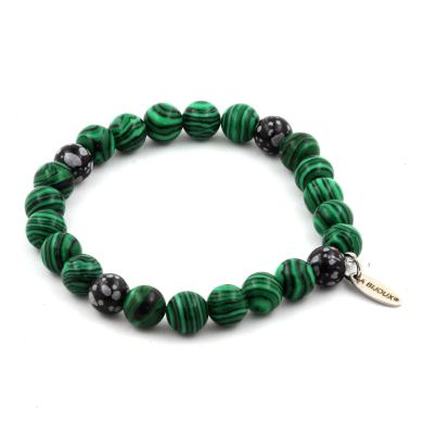 Malachite + Snowflake Obsidian Bracelet 8 mm Beads.