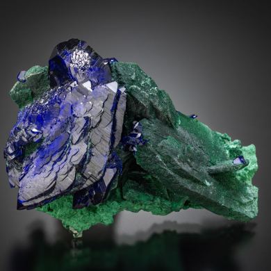 Azurite on Malachite after Azurite