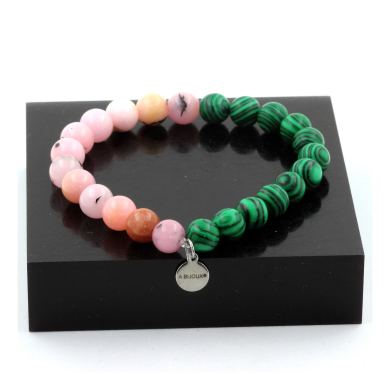 Malachite + Pink Opal Bracelet 8 mm Beads.