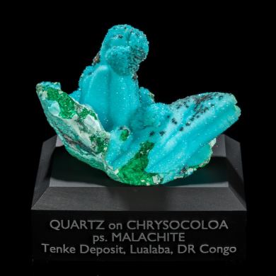 Quartz on Chrysocolla ps. Malachite from DR Congo