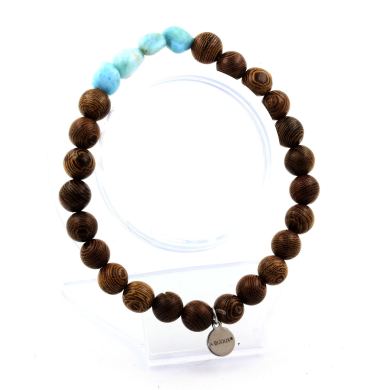 Larimar from Dominican Republic + wood Bracelet 8 mm Beads.