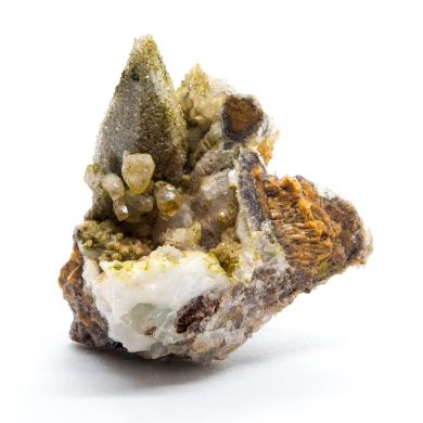 Mottramite on Quartz ps. Calcite