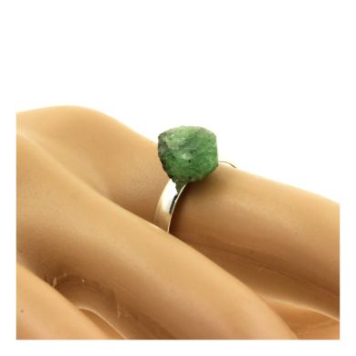 Silver Plated raw Tsavorite Garnet Ring. 10.67 ct.