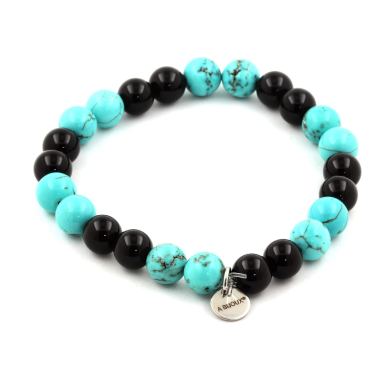 Turquoise + Black Agate Bracelet 8 mm Beads.