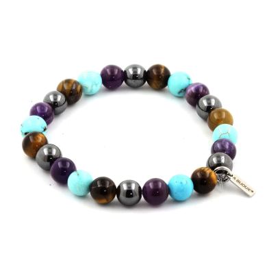 Amethyst + Tiger's Eye + Turquoise + Hematite Bracelet 8 mm Beads.