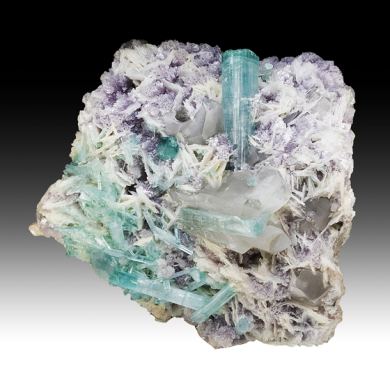 Elbaite with Albite, Lepidolite, Quartz