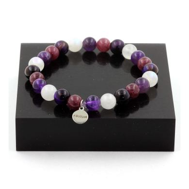 Purple Tiger's Eye + Amethyst + Moonstone + Lepidolite Bracelet 8 mm Beads.