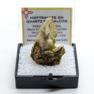 Mottramite on Quartz ps. Calcite