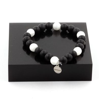 Matte Black Onyx + Selenite from Morocco Bracelet 8 mm Beads.