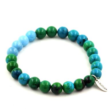 Chrysocolla + Blue Chalcedony Bracelet 8 mm Beads.