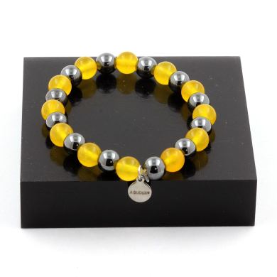 Hematite + Yellow Agate Bracelet 8 mm Beads.